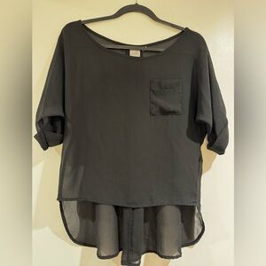Jella Black Sheer Blouse with pocket detail. “Going about too” Size Small.